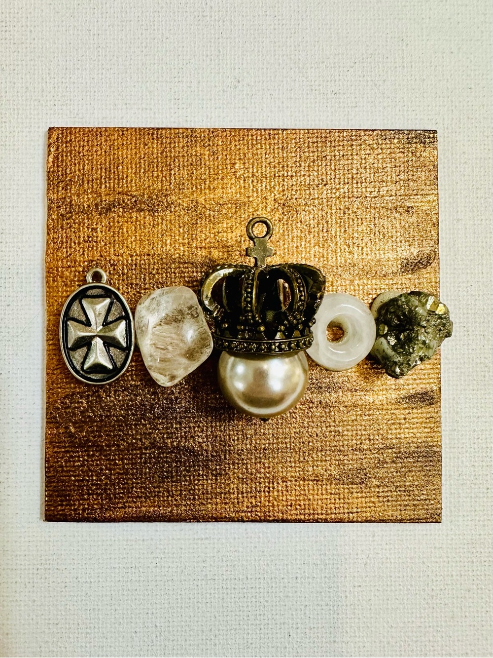 Handmade Crown & Crystal Mixed Media 3x3 Magnet